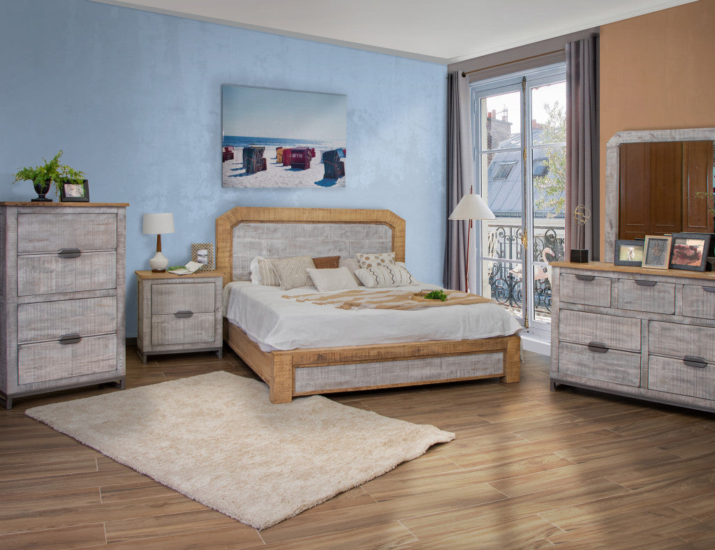 61" Light Gray Solid Wood Seven Drawer Triple Dresser