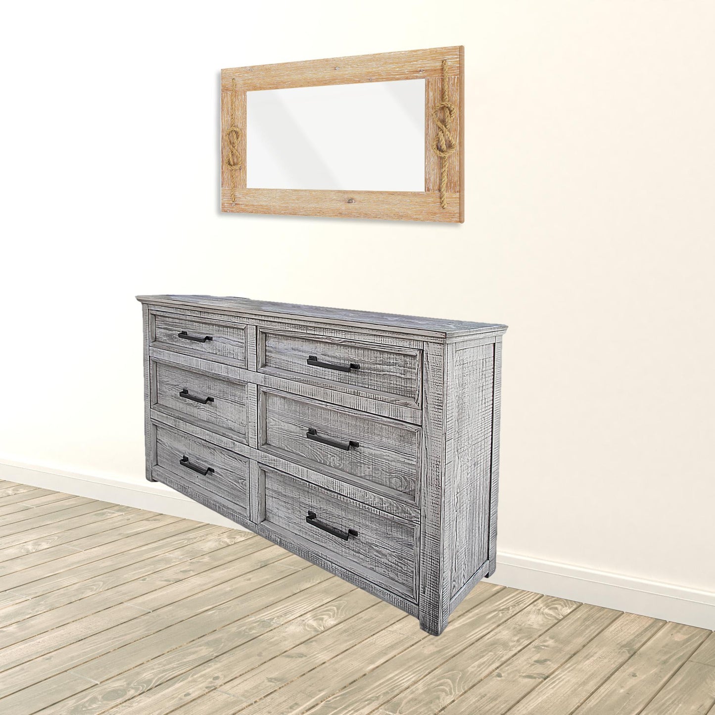 67" Gray Solid Wood Six Drawer Double Dresser