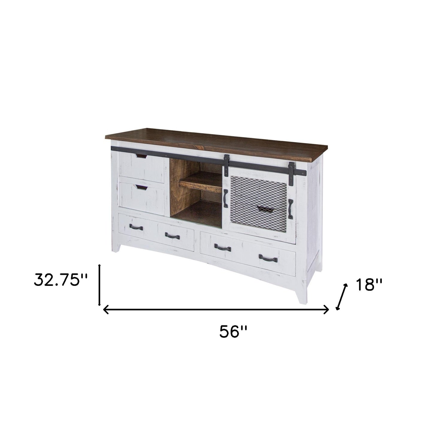56" Brown and White Solid Wood Six Drawer Triple Dresser