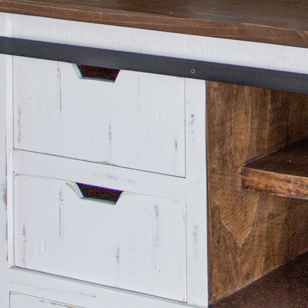 56" Brown and White Solid Wood Six Drawer Triple Dresser