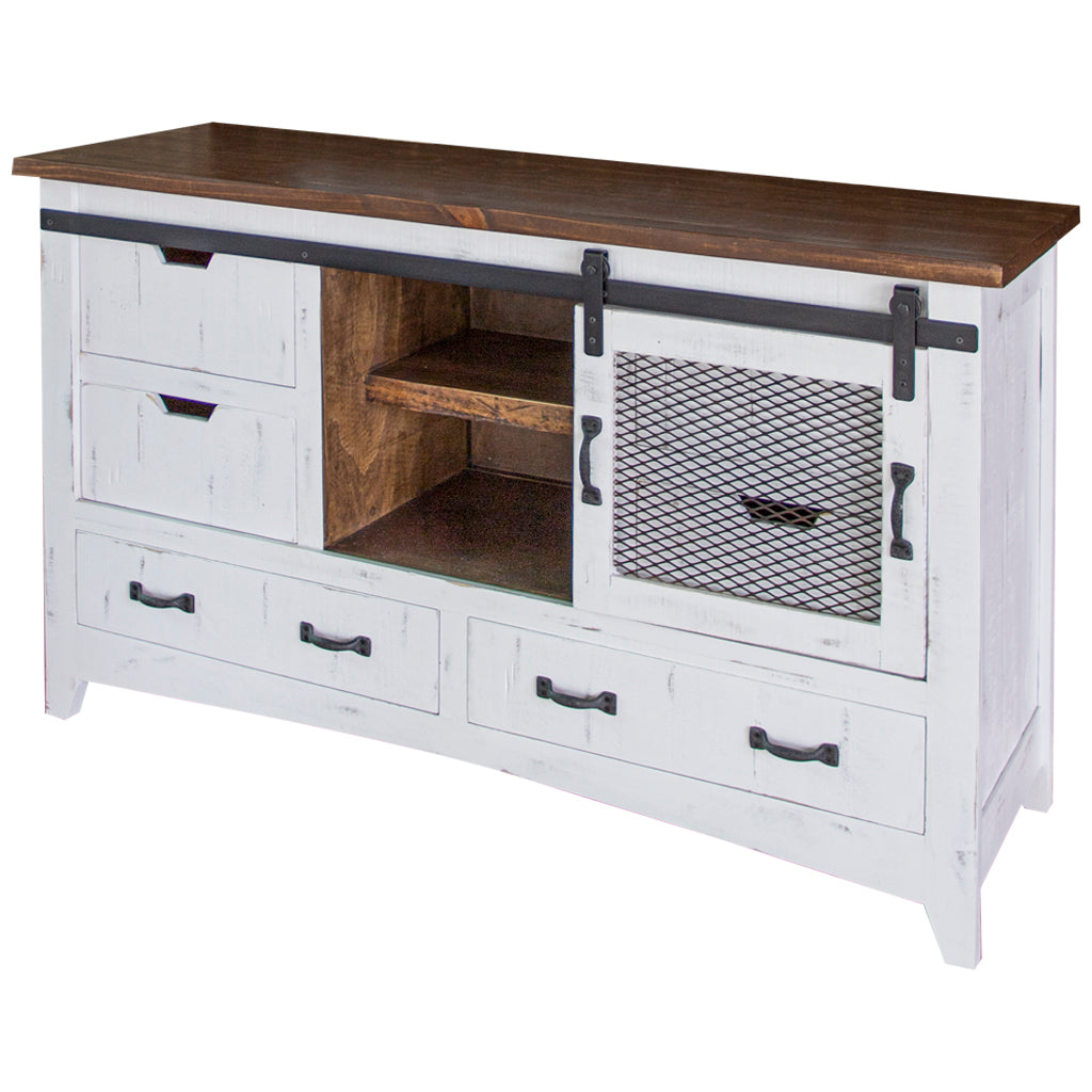 56" Brown and White Solid Wood Six Drawer Triple Dresser