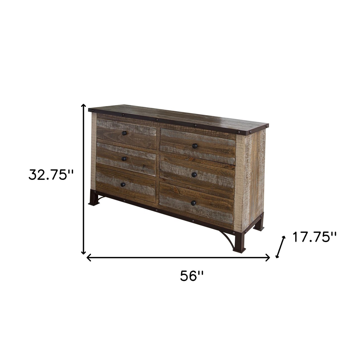 56" Brown Solid Wood Six Drawer Double Dresser
