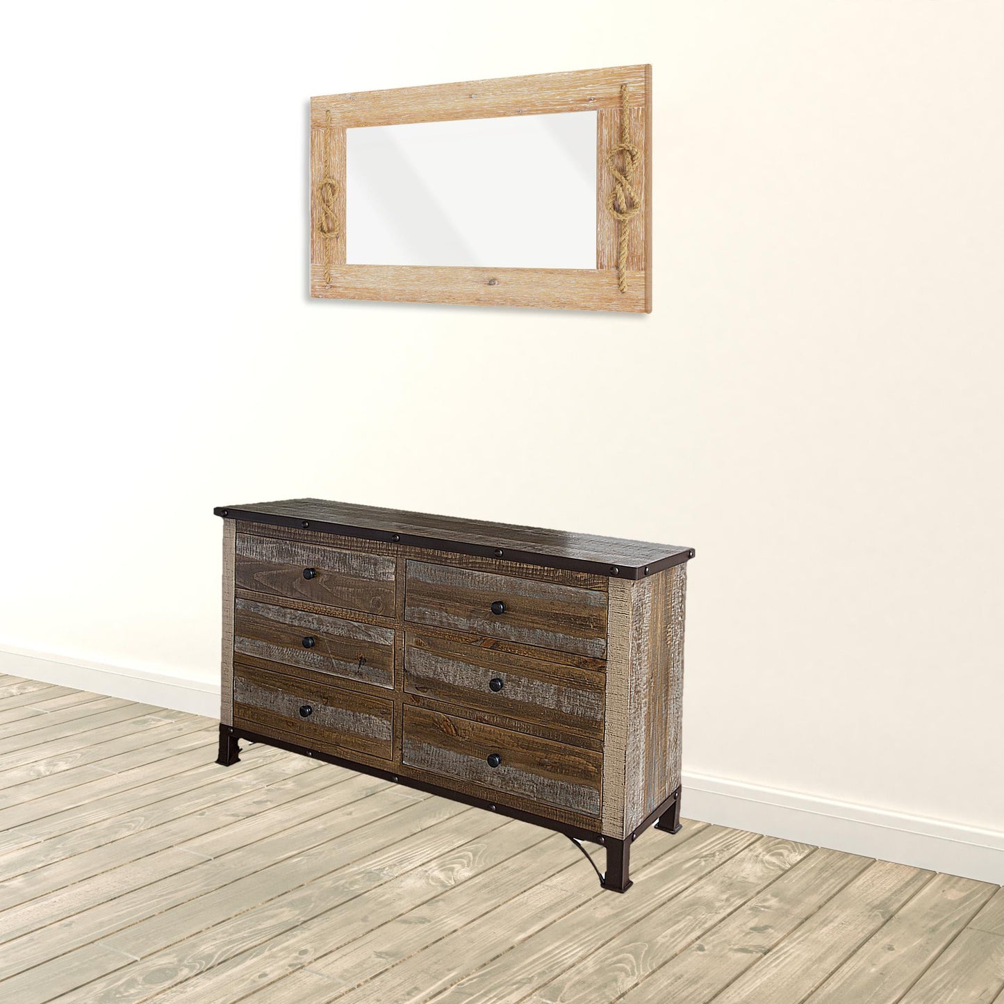 56" Brown Solid Wood Six Drawer Double Dresser