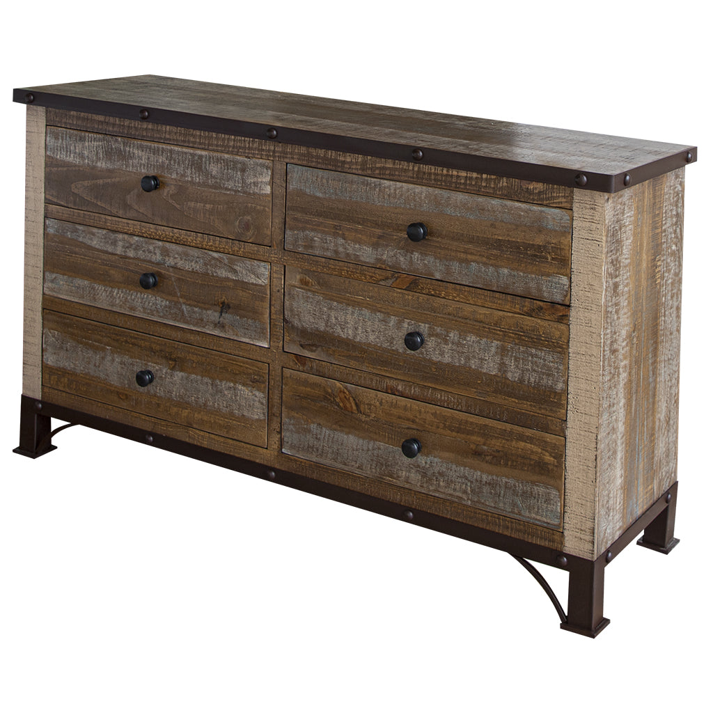 56" Brown Solid Wood Six Drawer Double Dresser