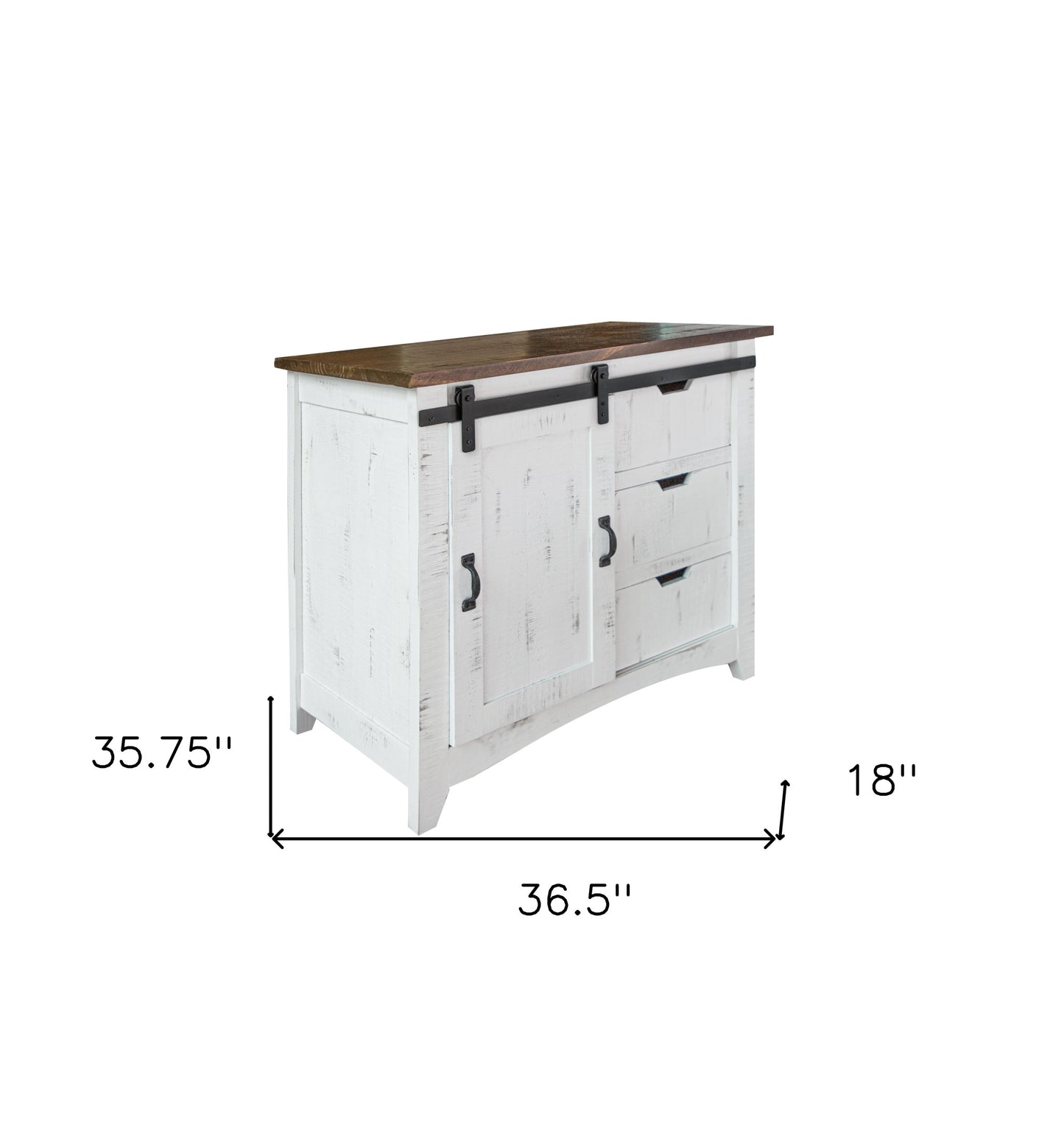 37" Brown and White Solid Wood Three Drawer Chest