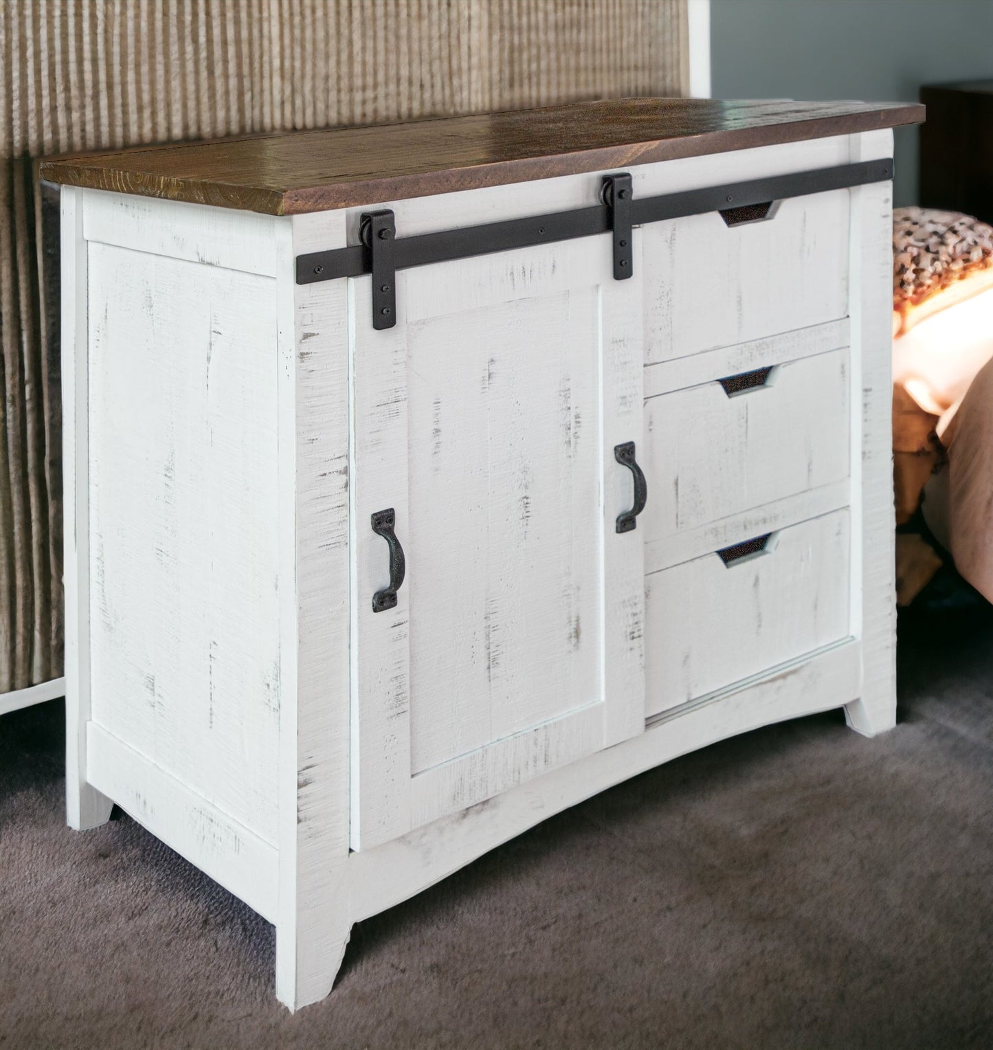 37" Brown and White Solid Wood Three Drawer Chest
