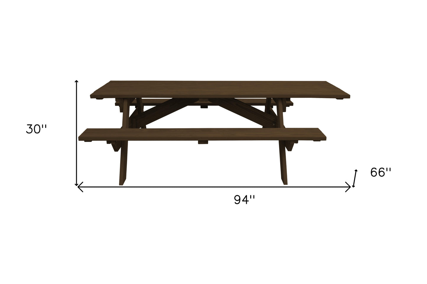 Dark Brown Solid Wood Outdoor Picnic Table
