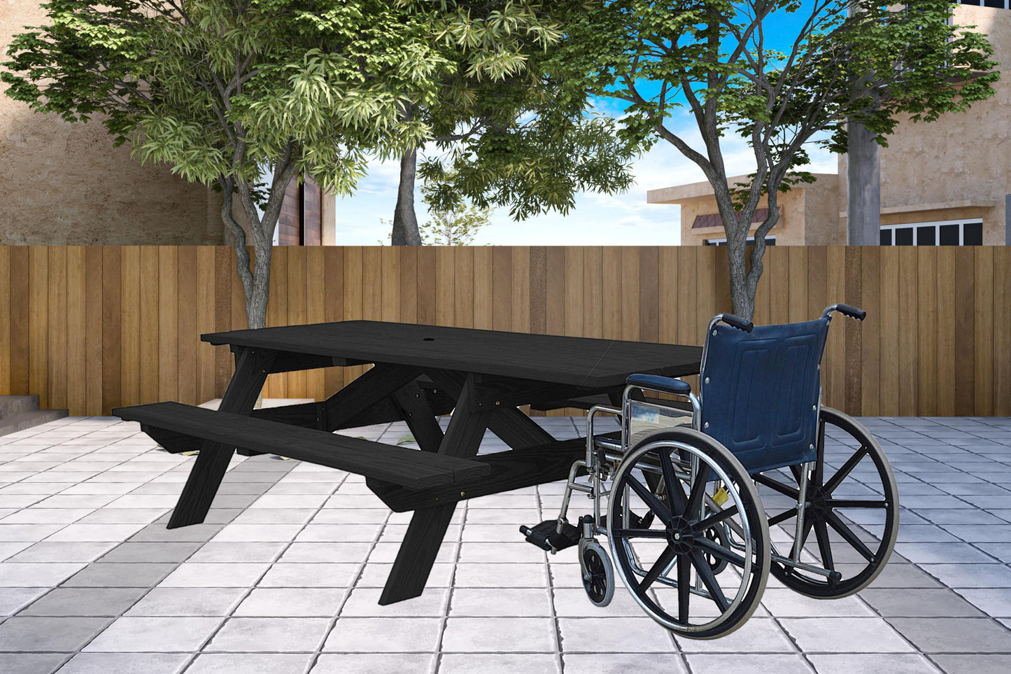 Charcoal Solid Wood Outdoor Picnic Table Umbrella Hole