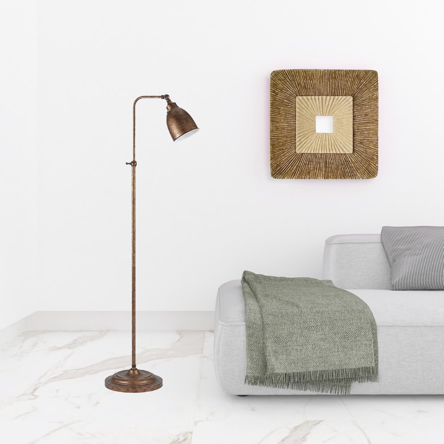62" Rusted Adjustable Traditional Shaped Floor Lamp With Rust Dome Shade