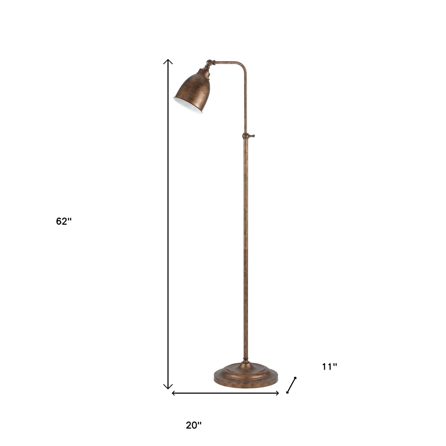 62" Rusted Adjustable Traditional Shaped Floor Lamp With Rust Dome Shade