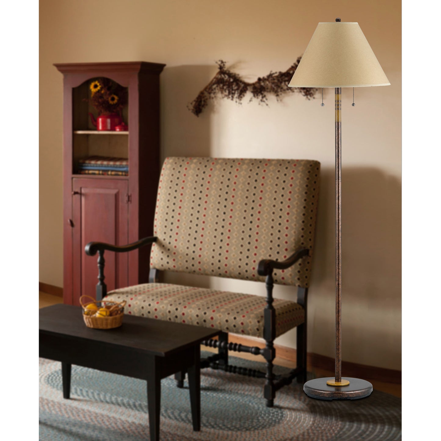 59" Rusted Two Light Traditional Shaped Floor Lamp With Brown Empire Shade