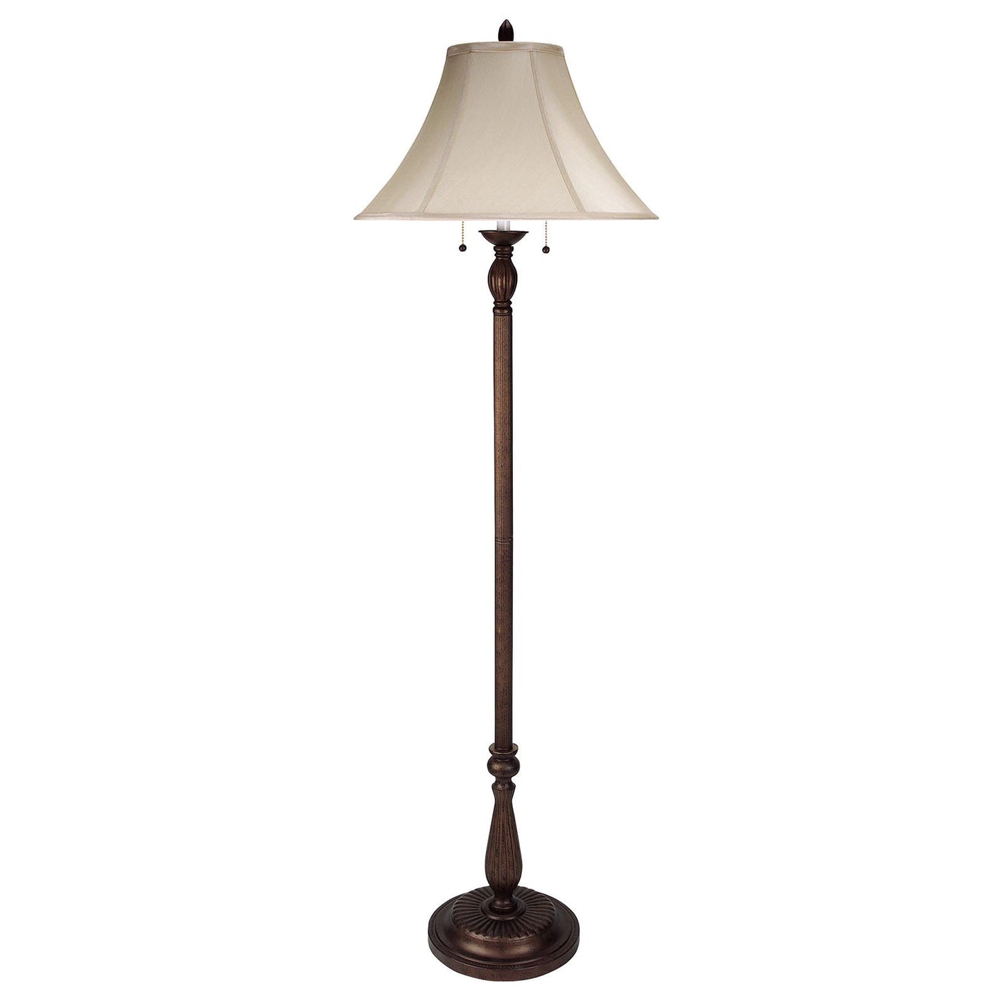 62" Rusted Two Light Traditional Shaped Floor Lamp With Champagne Bell Shade