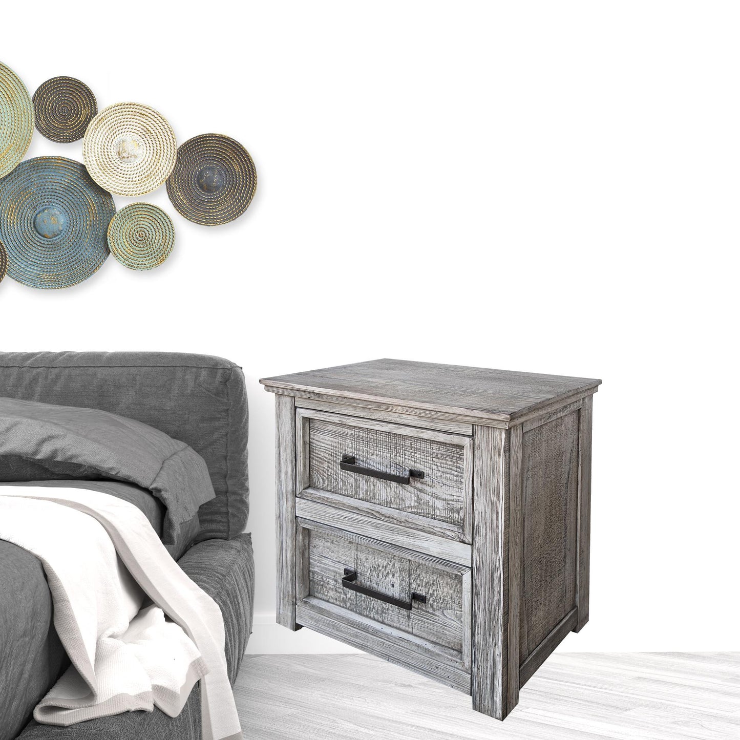 28" Gray Two Drawer Nightstand