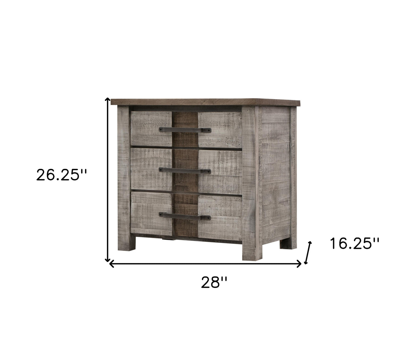 26" Gray Three Drawer Nightstand