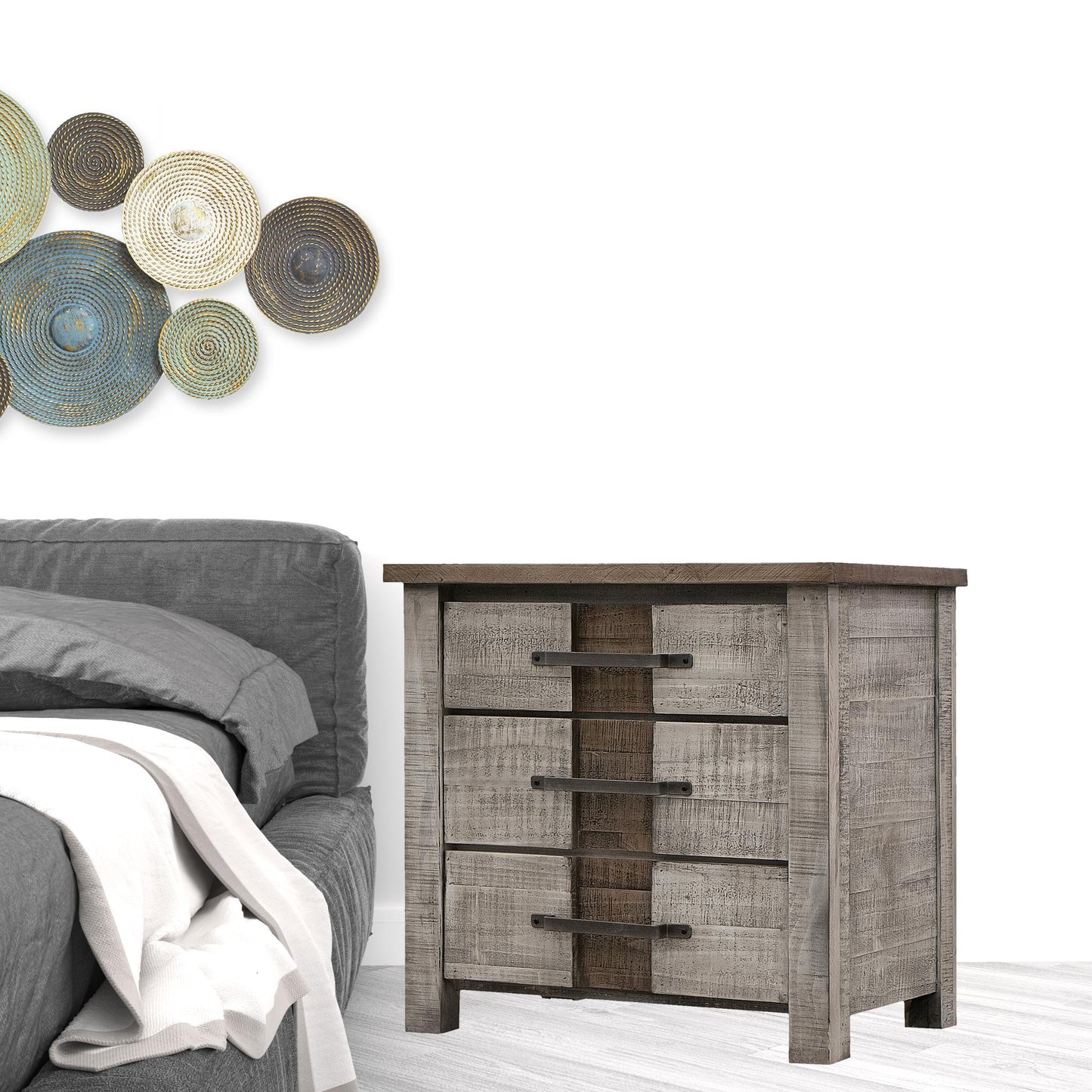 26" Gray Three Drawer Nightstand