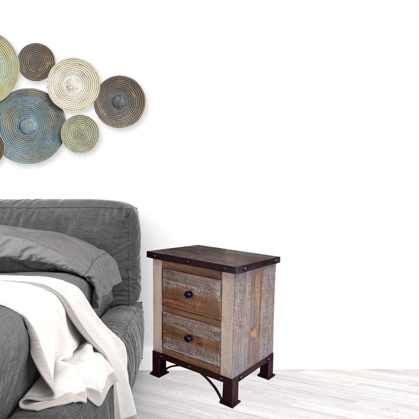 22" Brown Two Drawer Nightstand