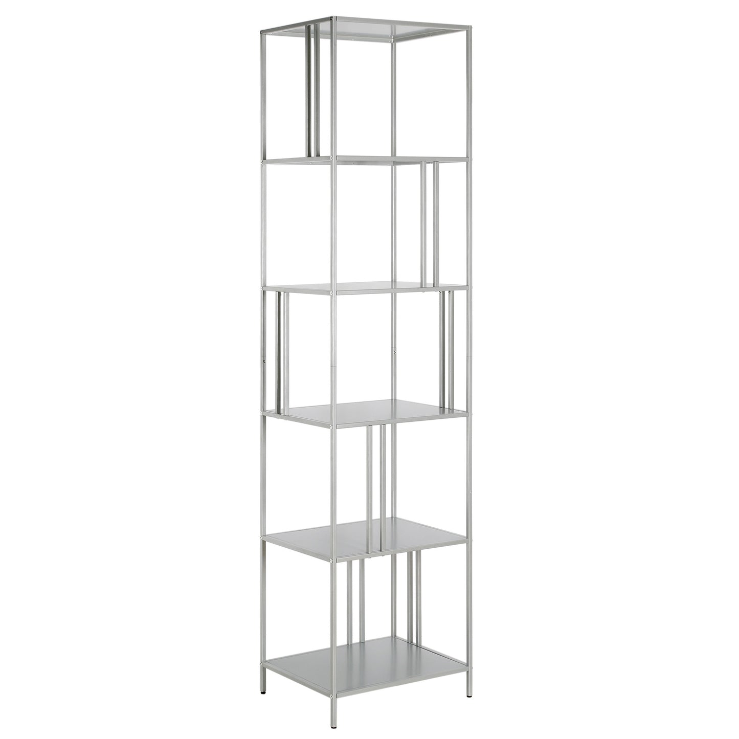 76" Silver Metal Five Tier Etagere Bookcase