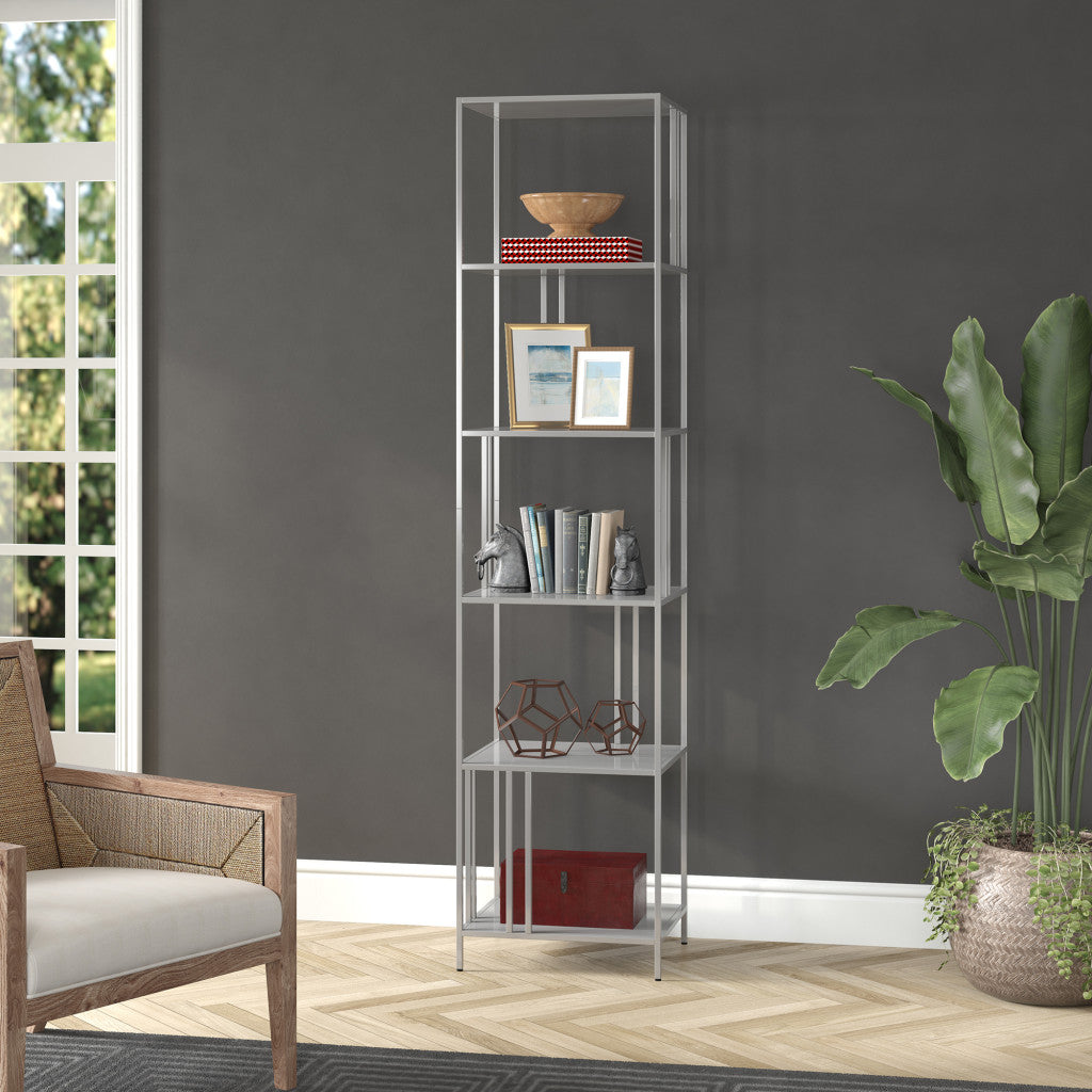 76" Silver Metal Five Tier Etagere Bookcase