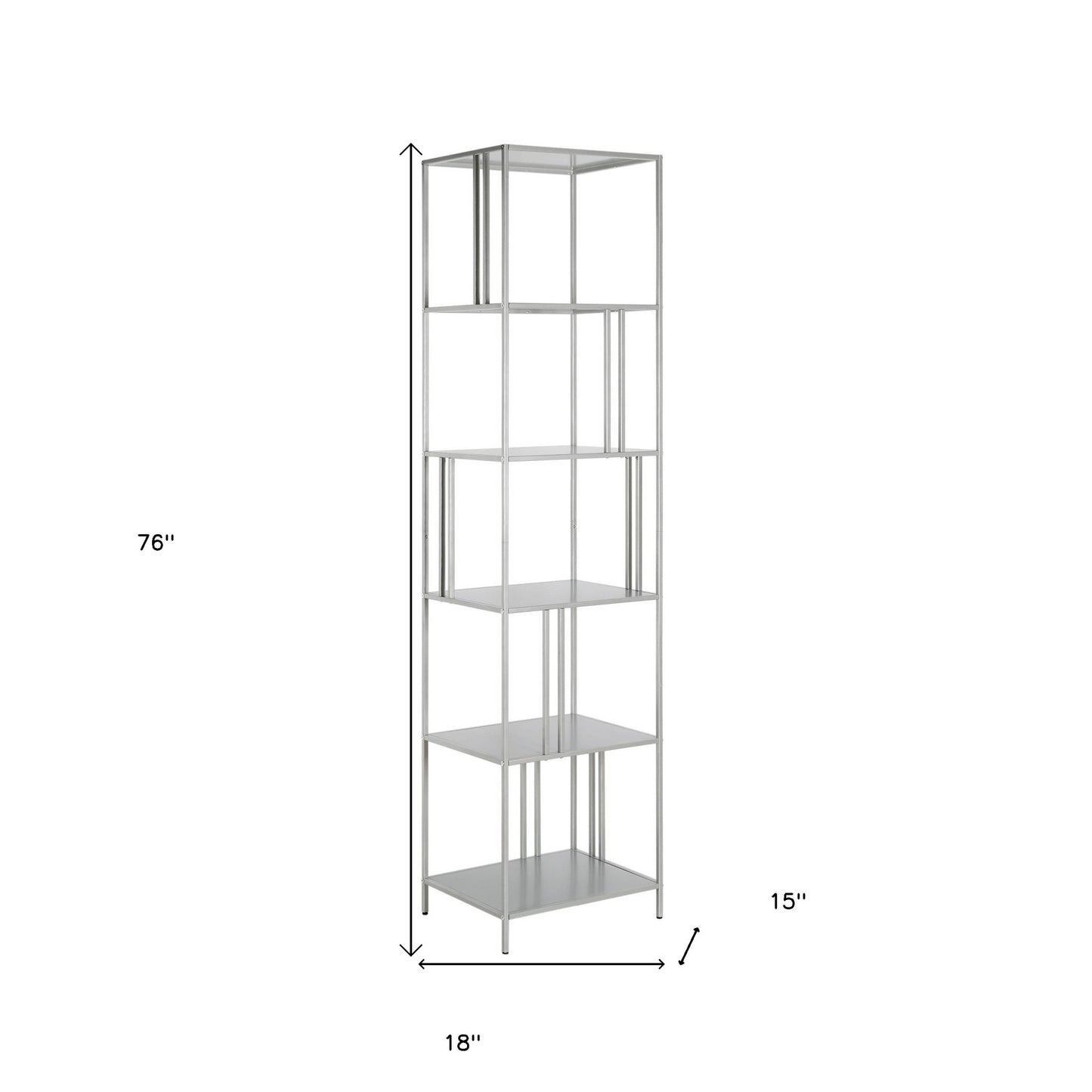 76" Silver Metal Five Tier Etagere Bookcase