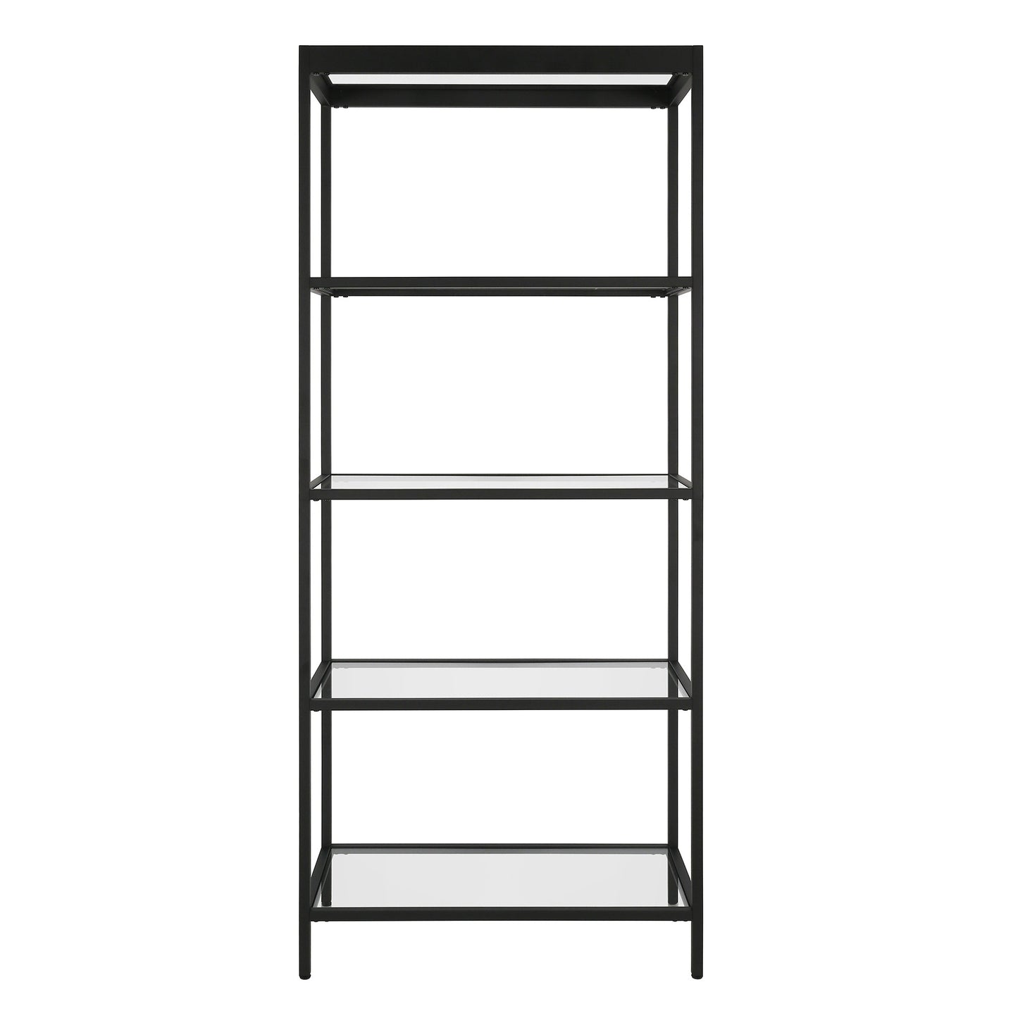 70" Black Metal And Glass Four Tier Etagere Bookcase