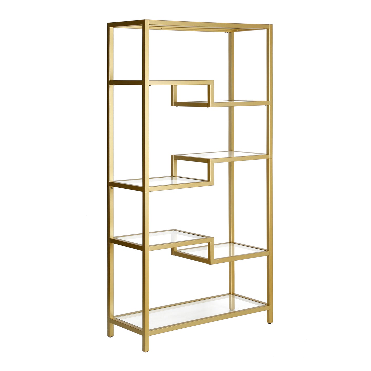 68" Gold Metal And Glass Seven Tier Etagere Bookcase