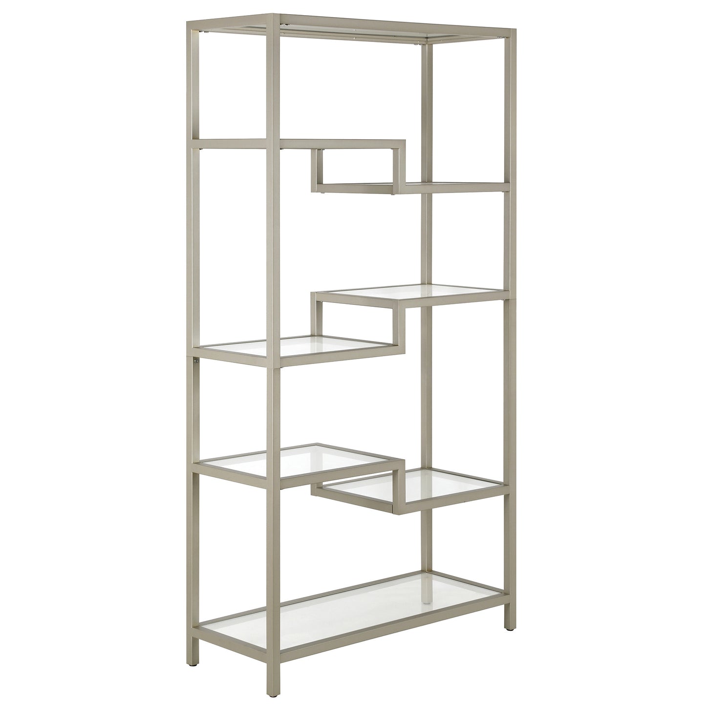68" Silver Metal And Glass Seven Tier Etagere Bookcase