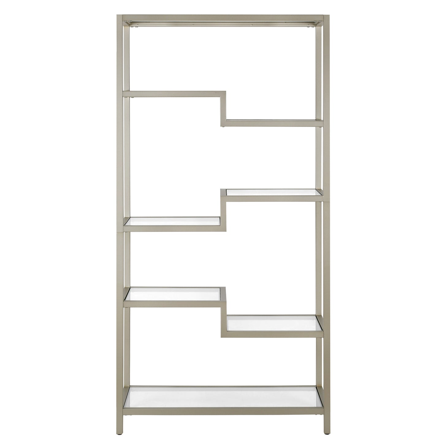 68" Silver Metal And Glass Seven Tier Etagere Bookcase