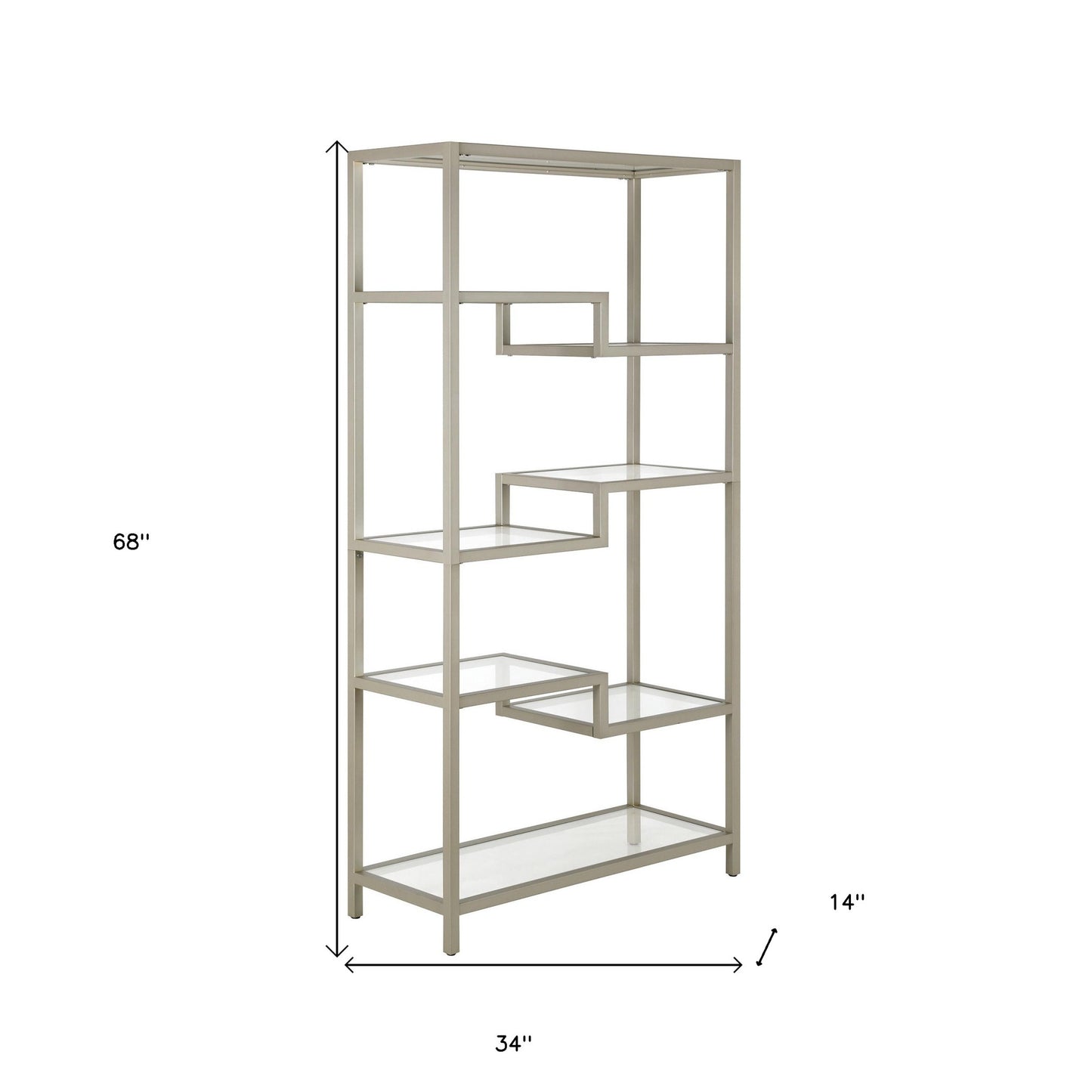 68" Silver Metal And Glass Seven Tier Etagere Bookcase
