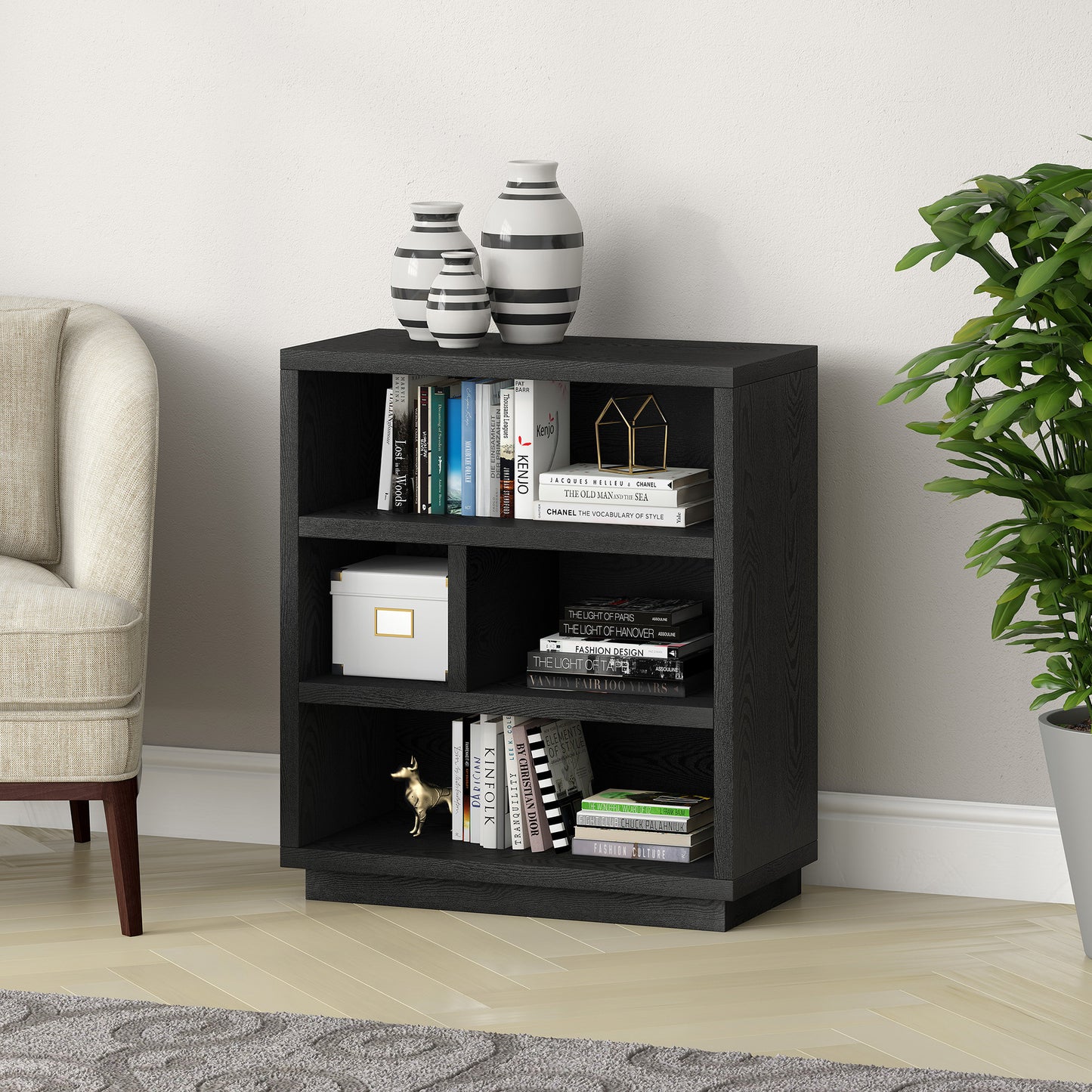 32" Black Four Tier Standard Bookcase