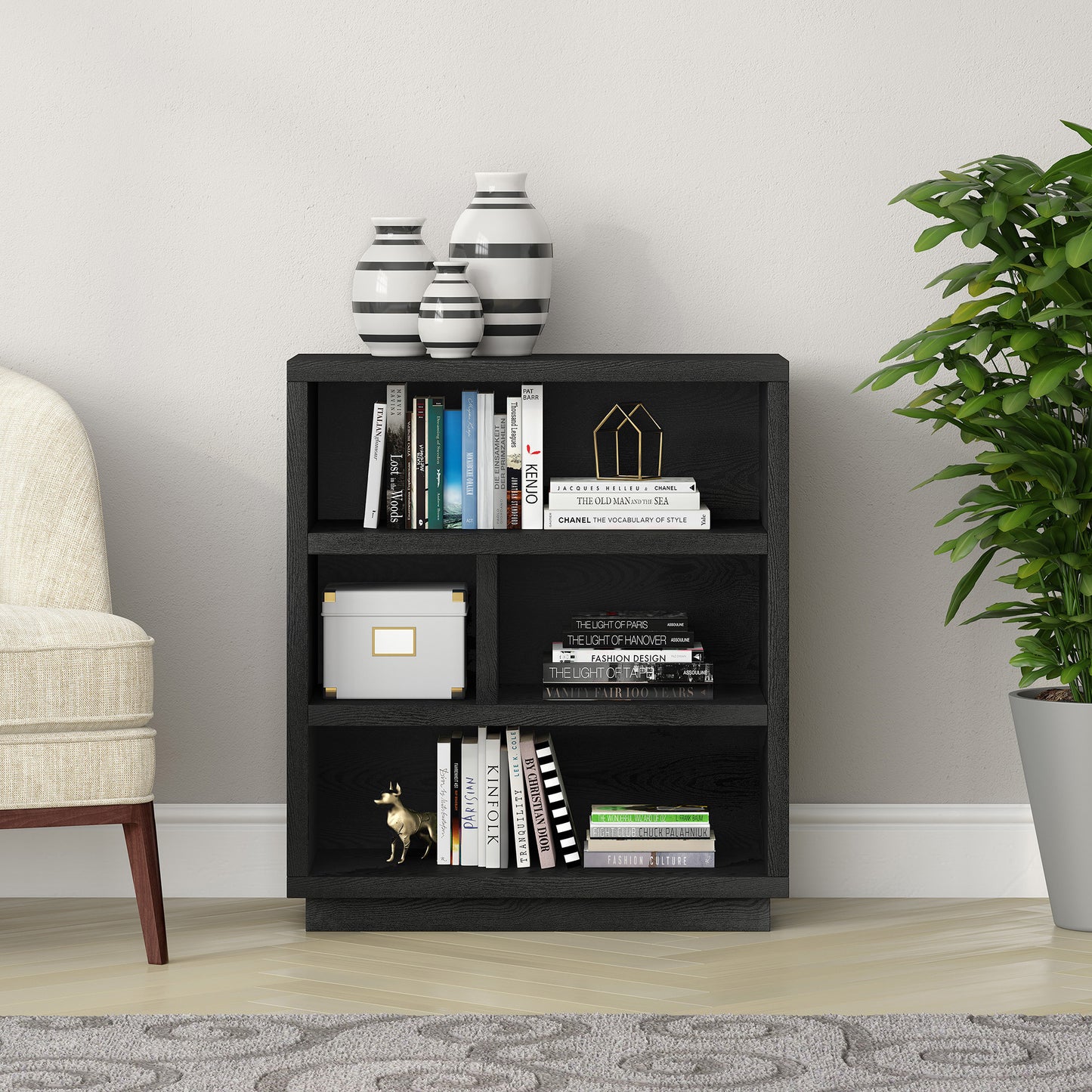 32" Black Four Tier Standard Bookcase