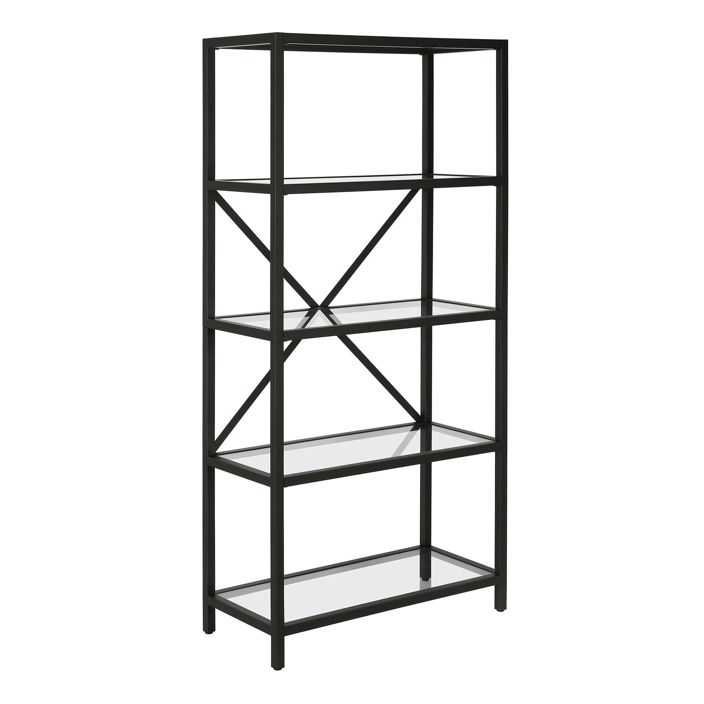 63" Black Metal And Glass Five Tier Etagere Bookcase