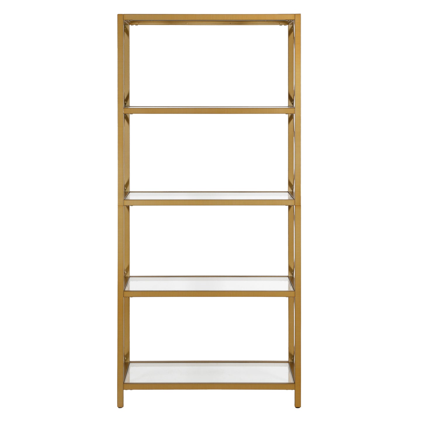 66" Gold Metal And Glass Five Tier Etagere Bookcase