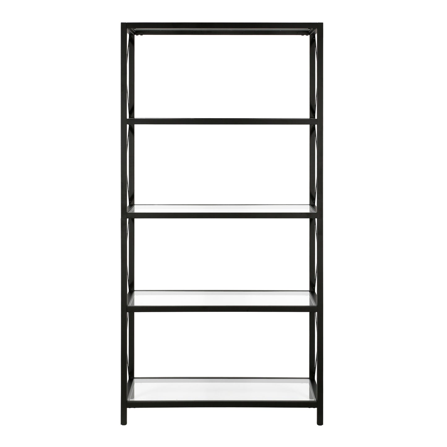 66" Black Metal And Glass Five Tier Etagere Bookcase