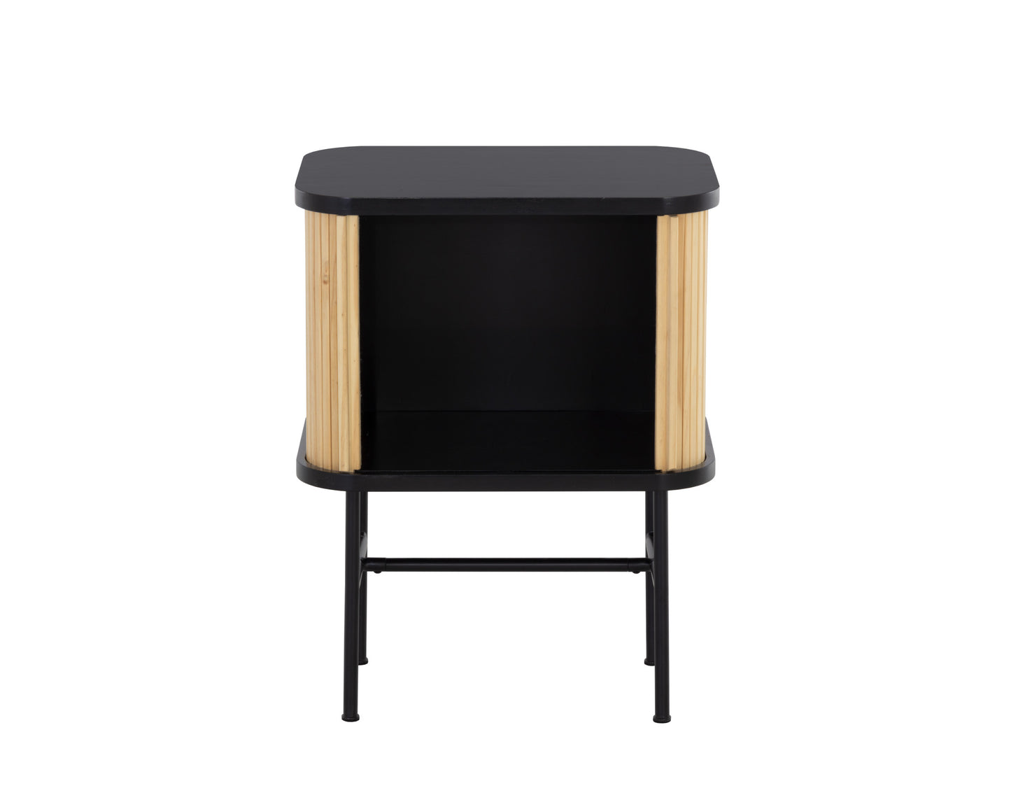 24" Natural and Black Modern Sliding Door Nightstand