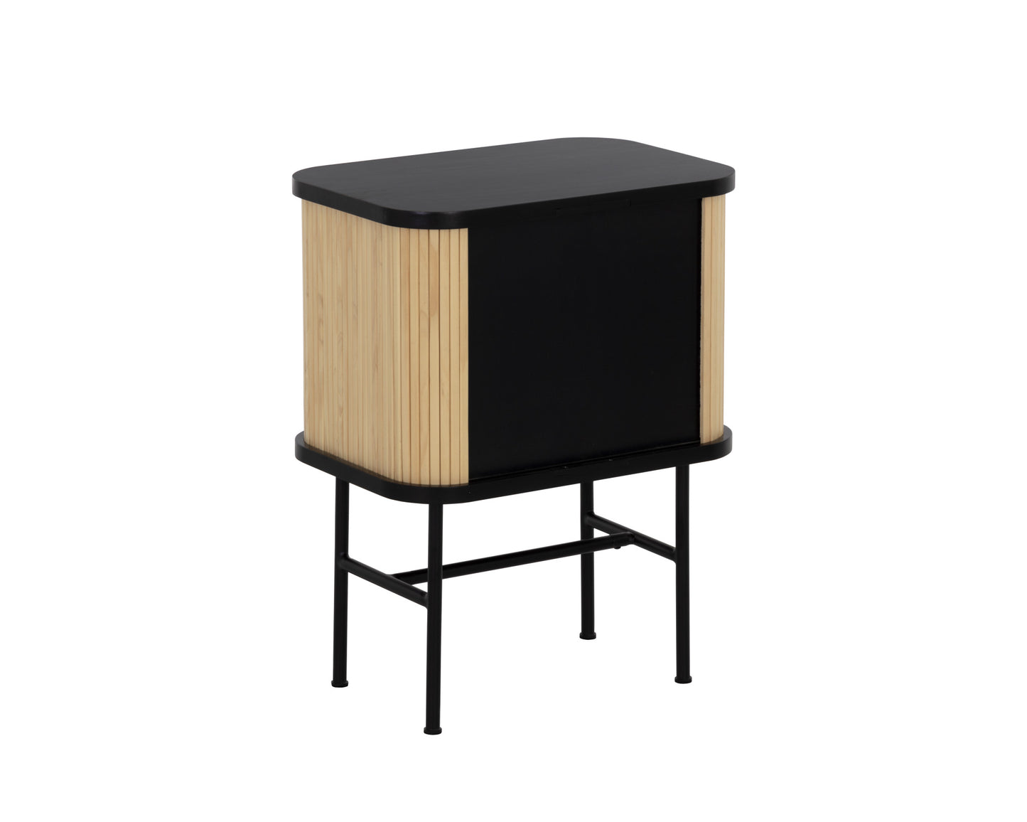24" Natural and Black Modern Sliding Door Nightstand