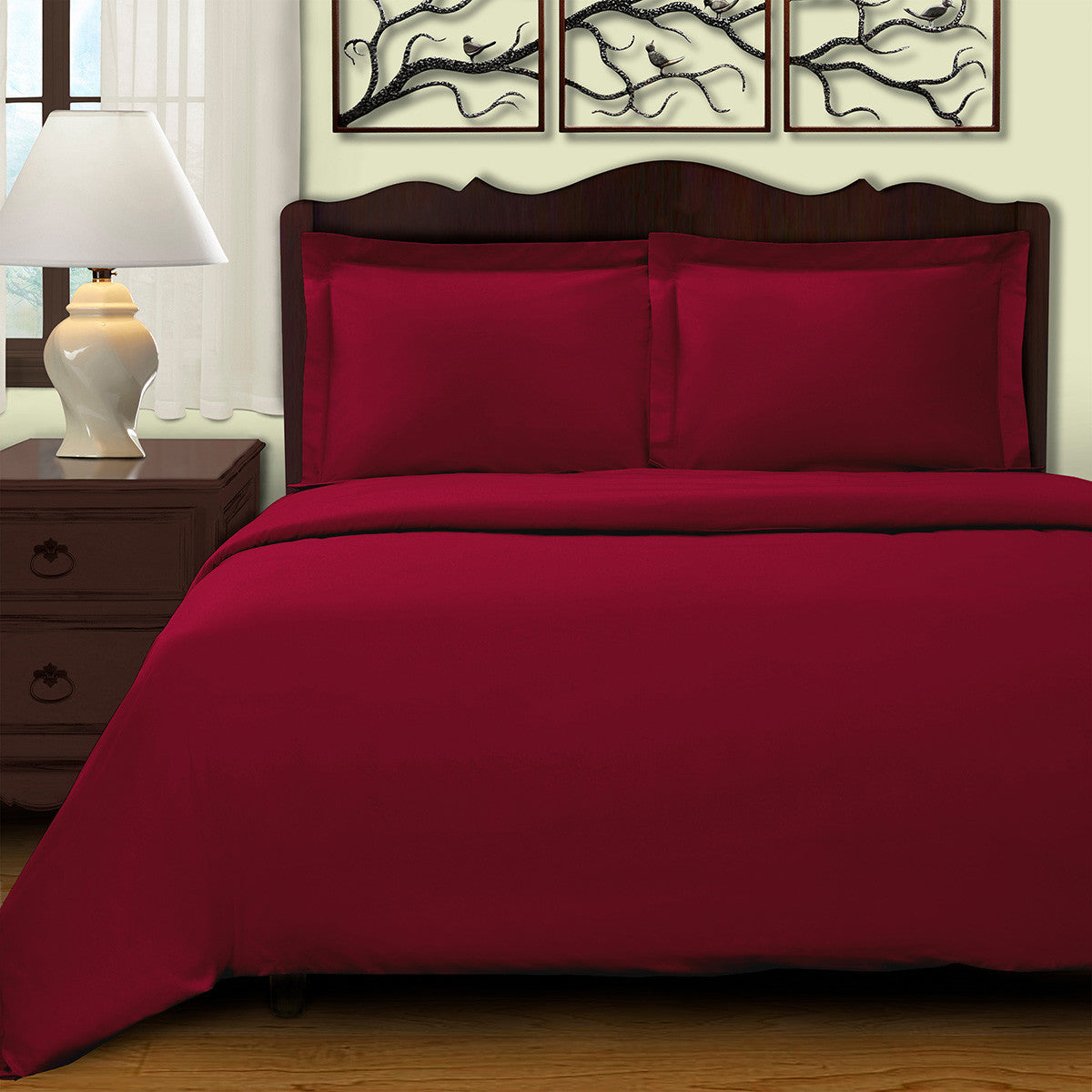 Burgundy King Cotton Blend 400 Thread Count Washable Duvet Cover Set