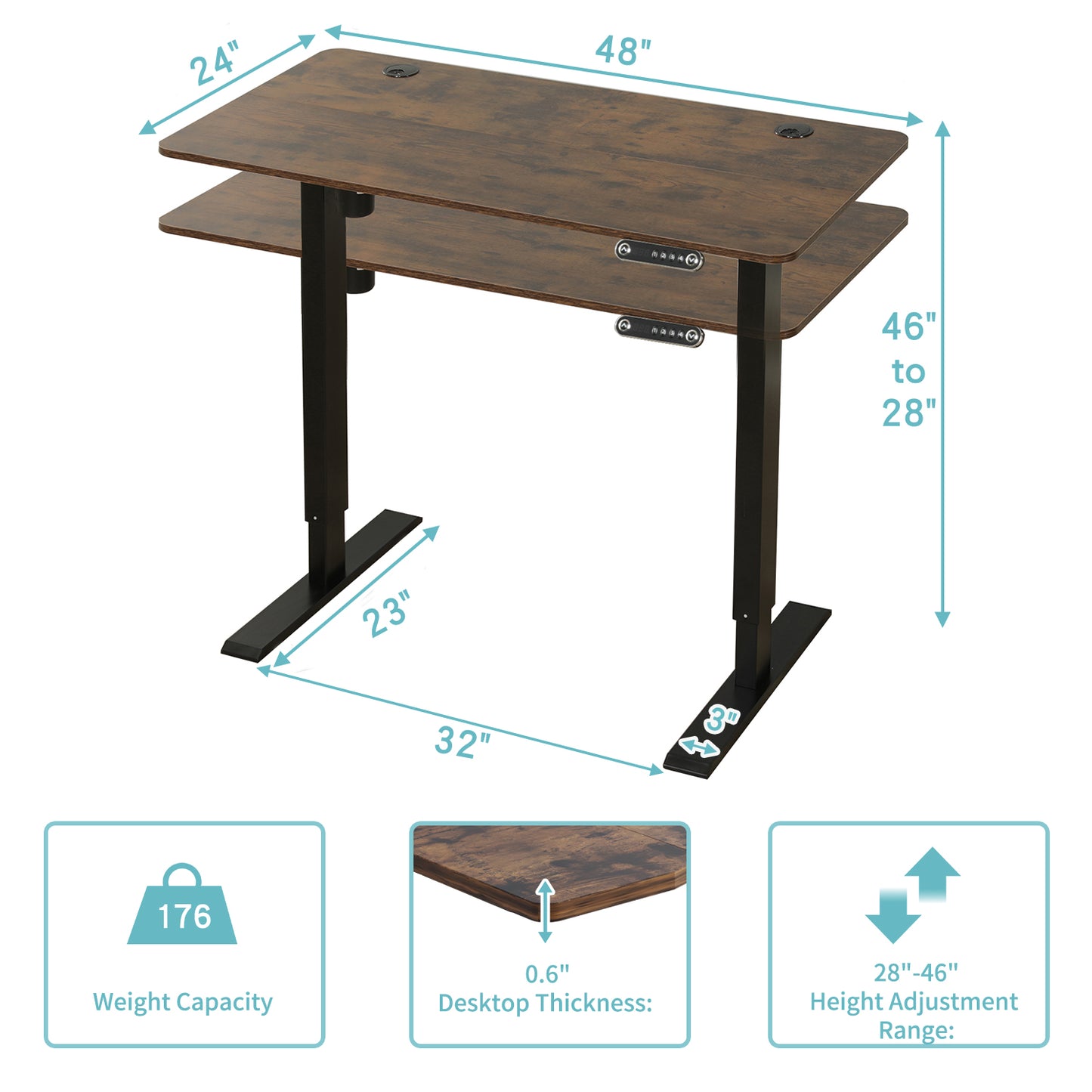 48" Adjustable Brown and Black and Black