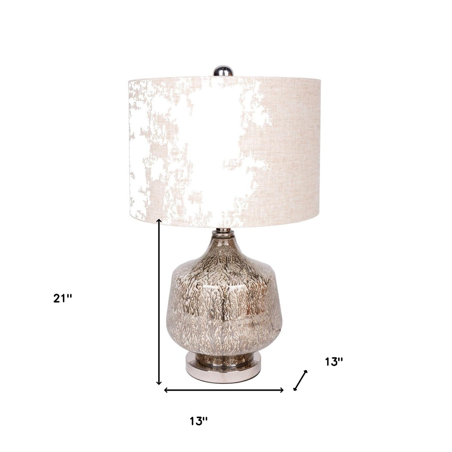 21" Silver Metallic Glass LED Table Lamp With Beige Drum Shade