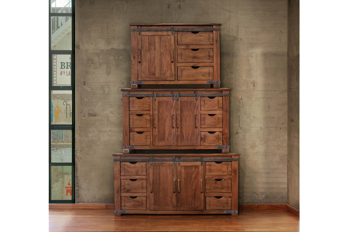 70" Brown Solid Wood Cabinet Enclosed Storage Distressed TV Stand