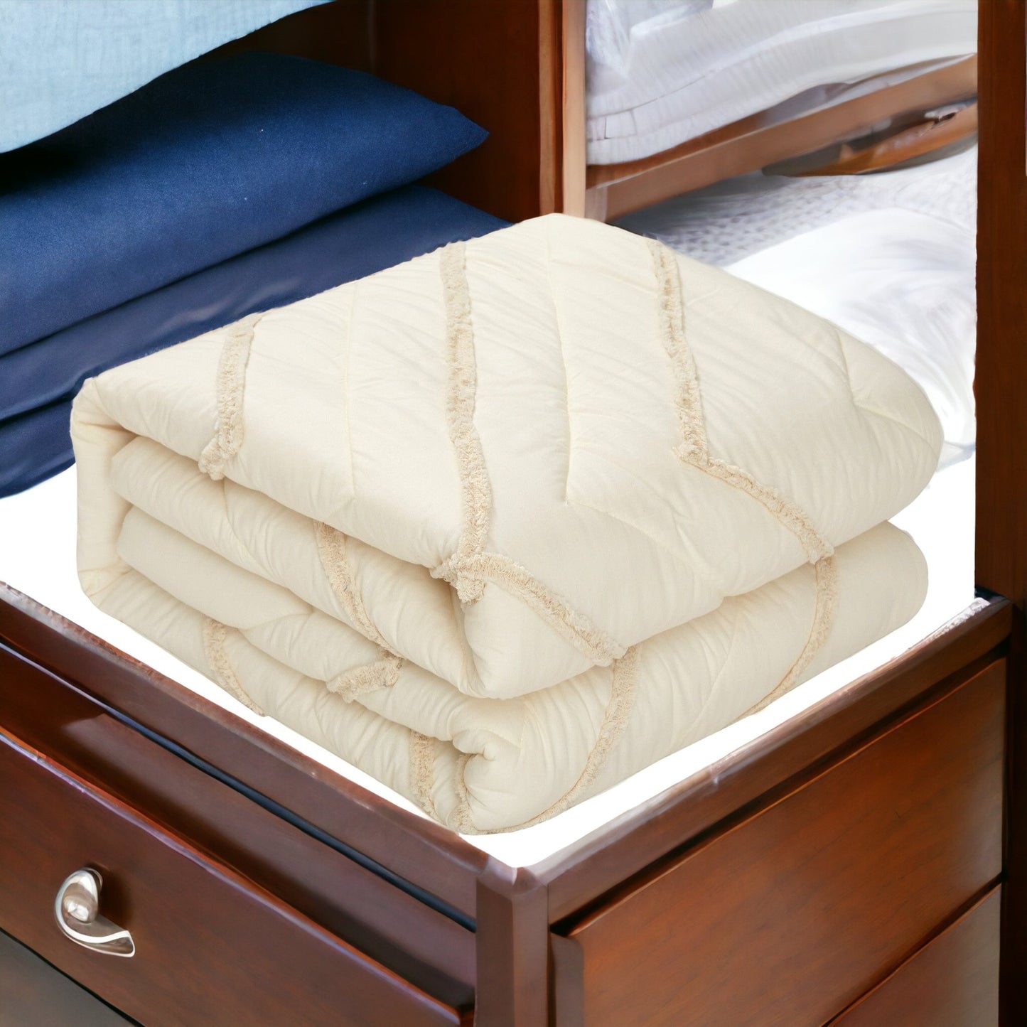 Beige King 100% Cotton 220 Thread Count Washable Down Comforter Set