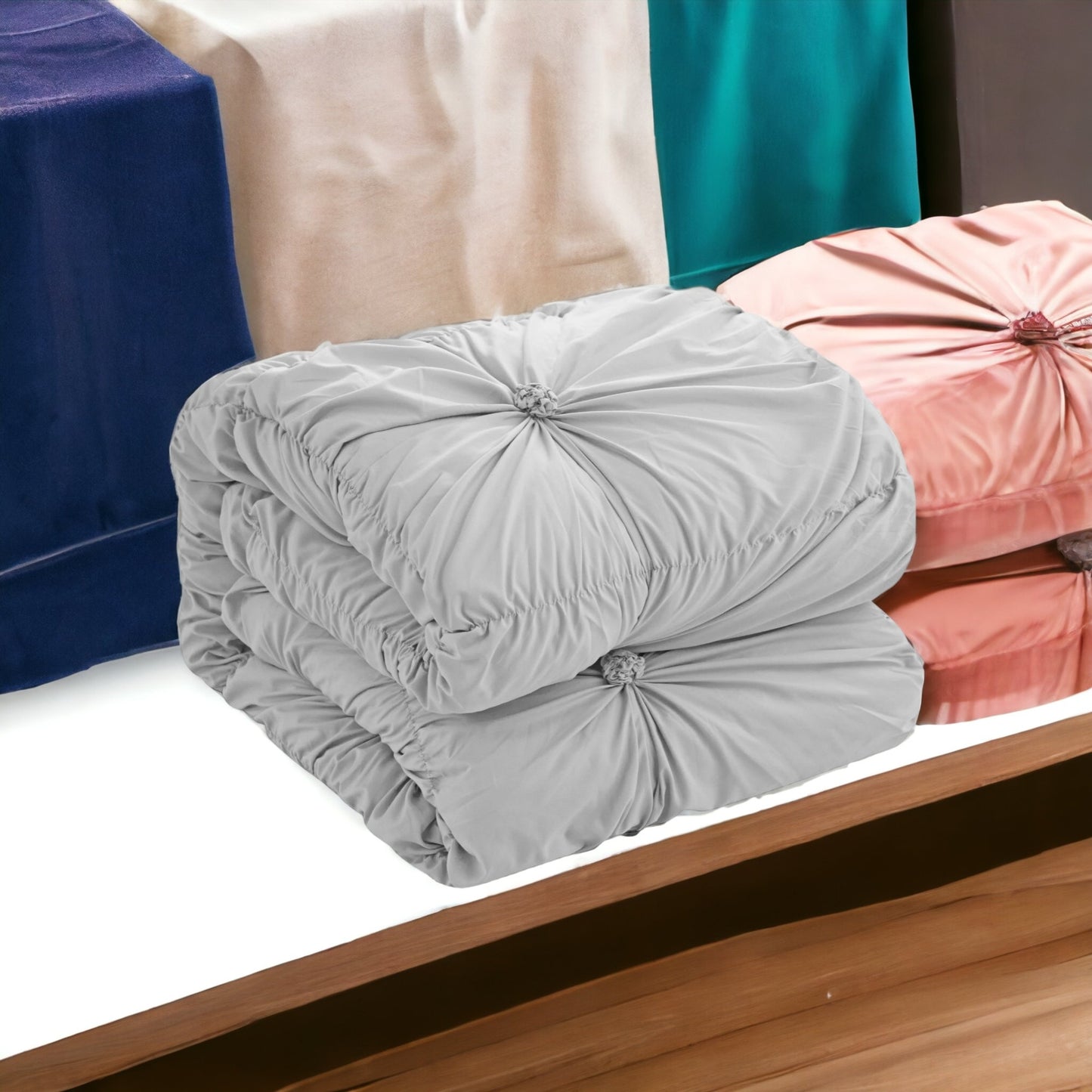 Beige Queen PolYester 180 Thread Count Washable Down Comforter Set