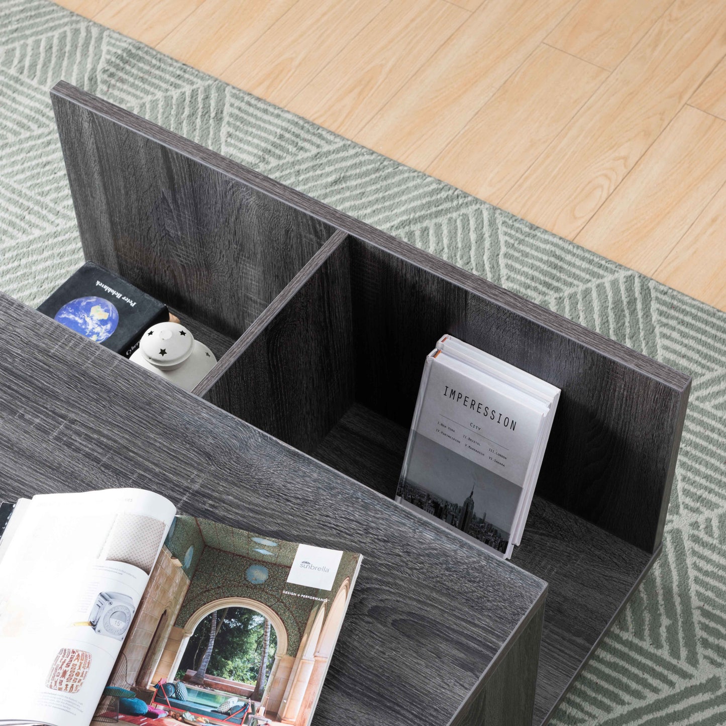 36" Gray Square Distressed Coffee Table With Shelf