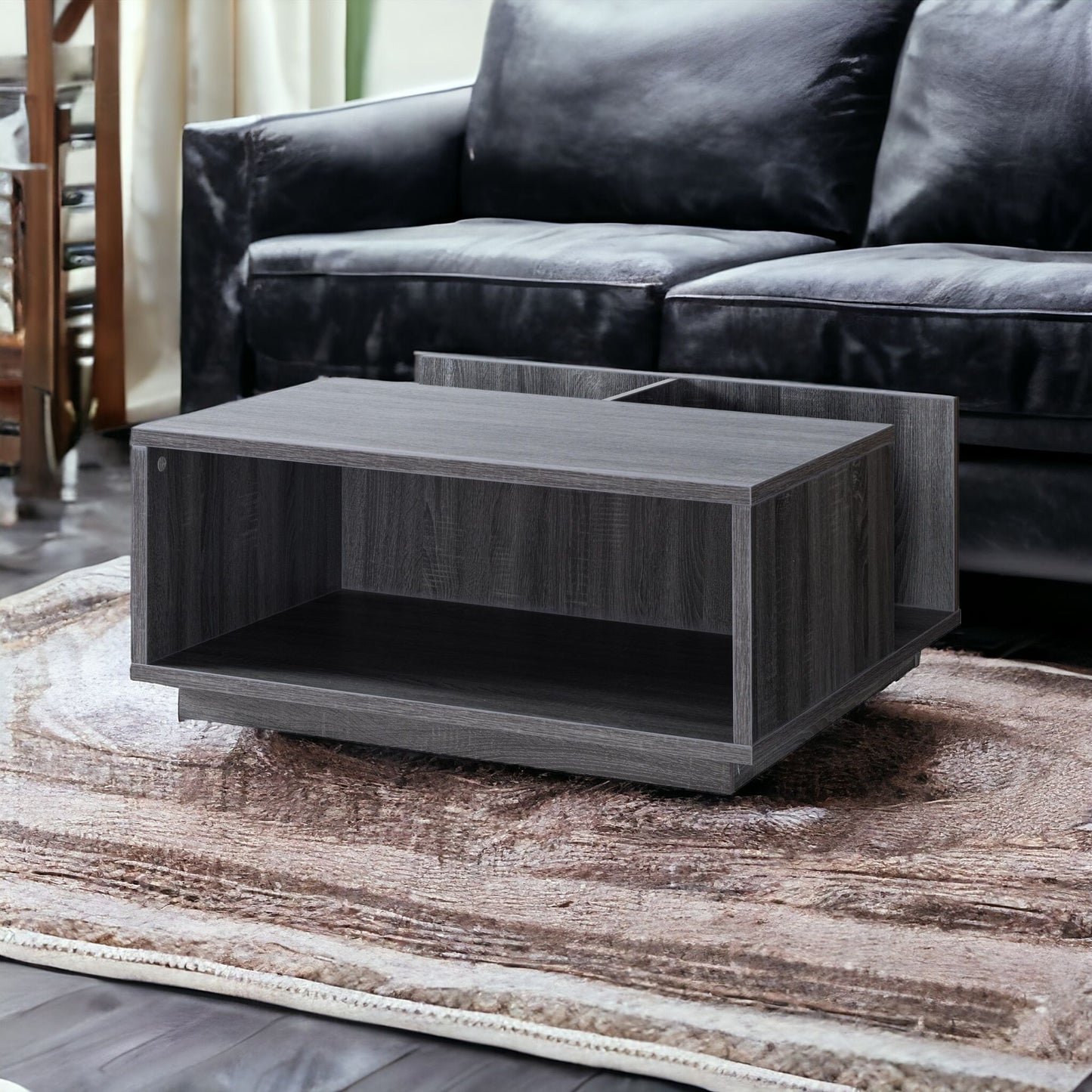 36" Gray Square Distressed Coffee Table With Shelf