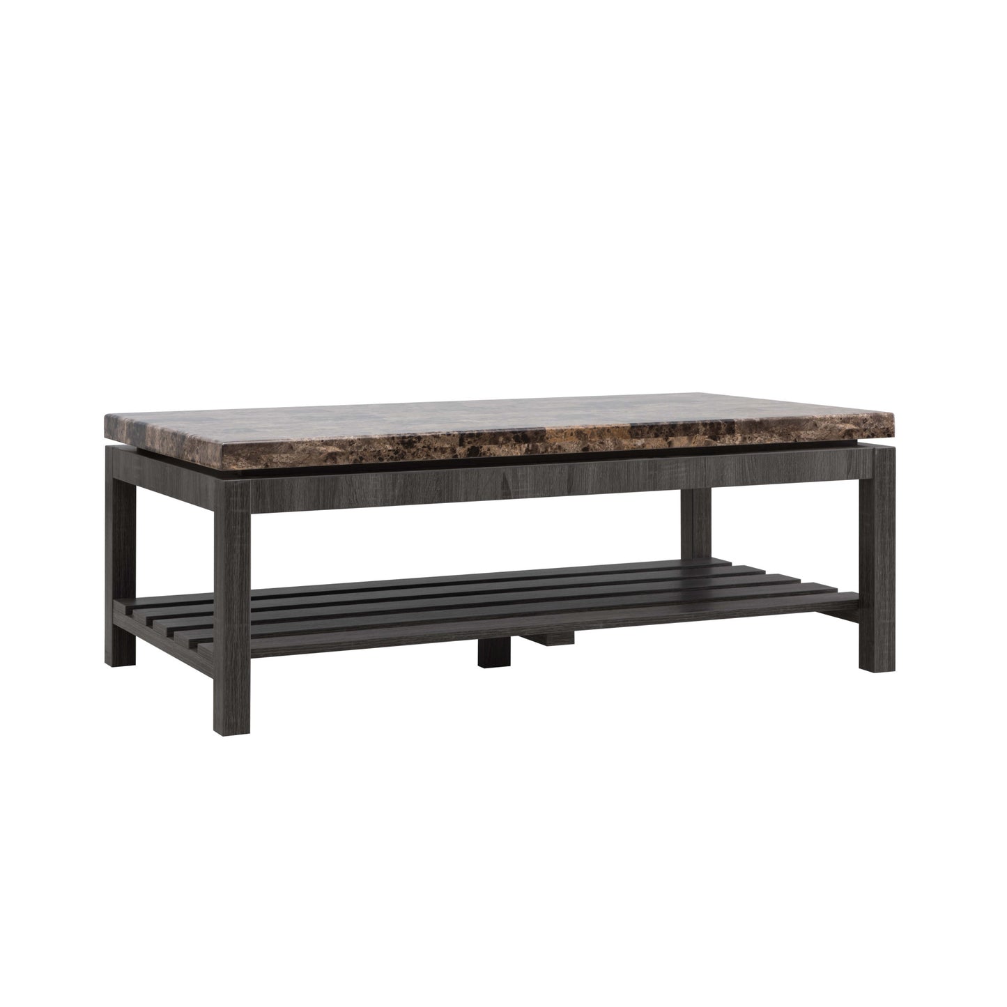 47" Brown And Gray Distressed Coffee Table With Shelf