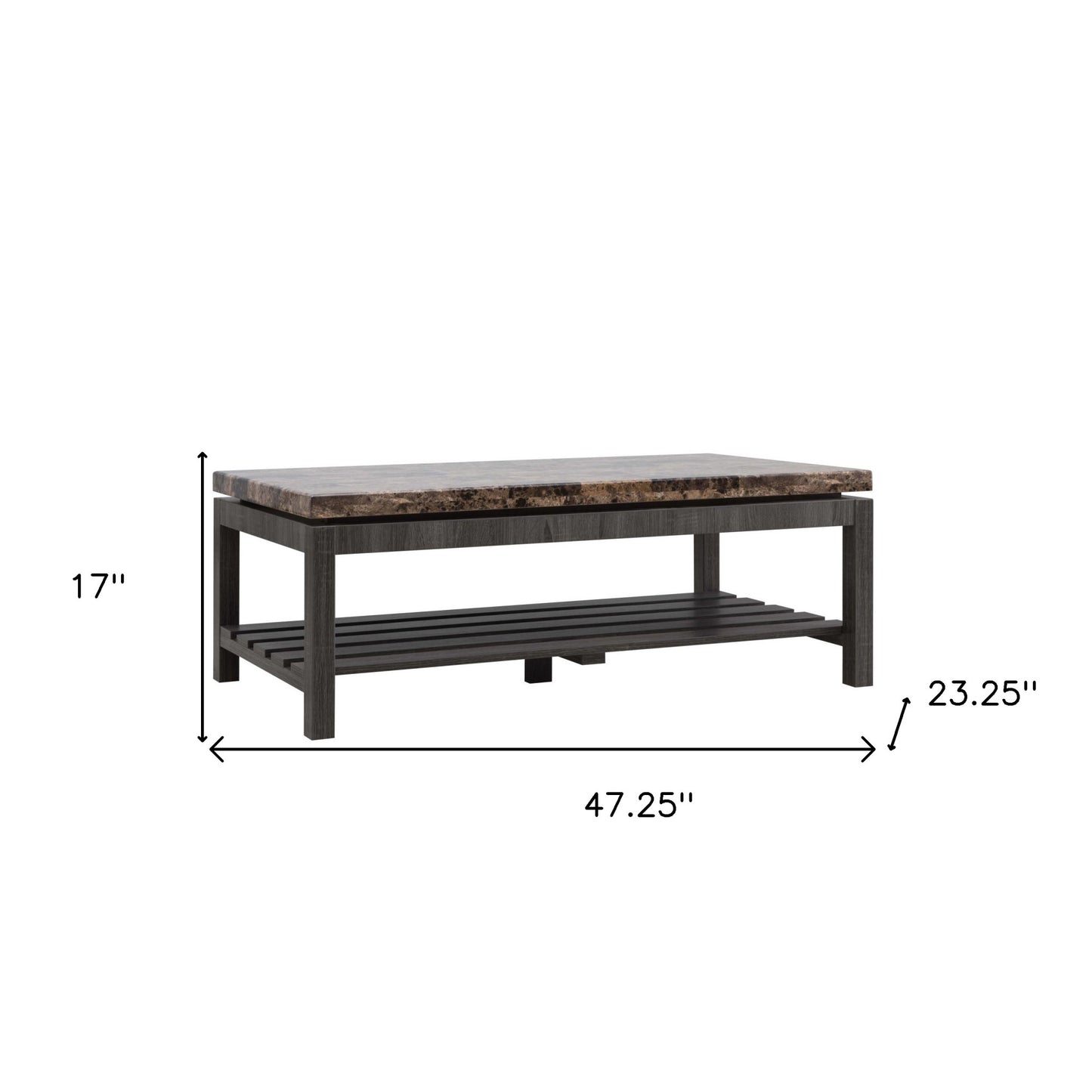 47" Brown And Gray Distressed Coffee Table With Shelf