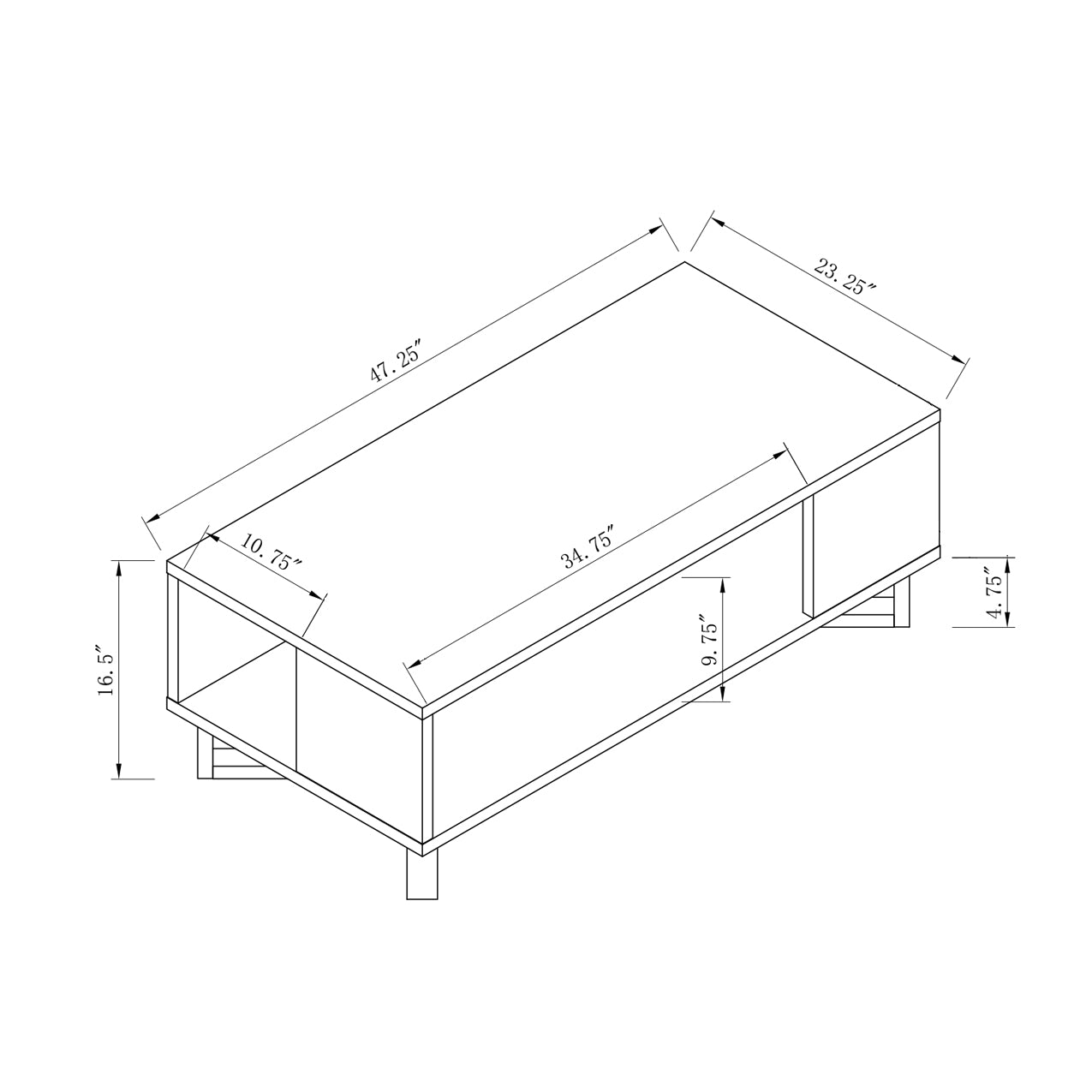 47" Gray And Black Distressed Coffee Table With Shelf