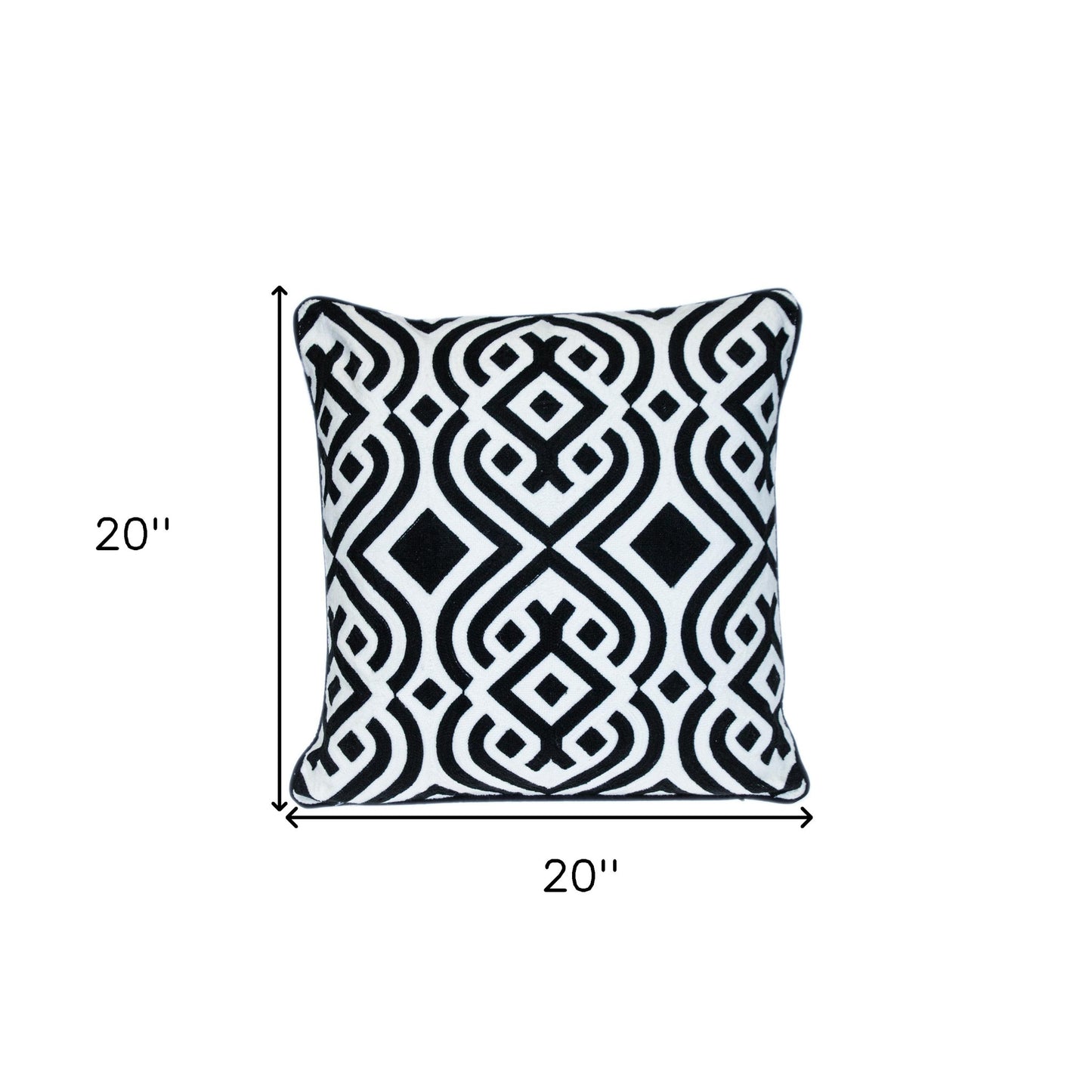 18" X 18" Black 100% Cotton Geometric Zippered Pillow