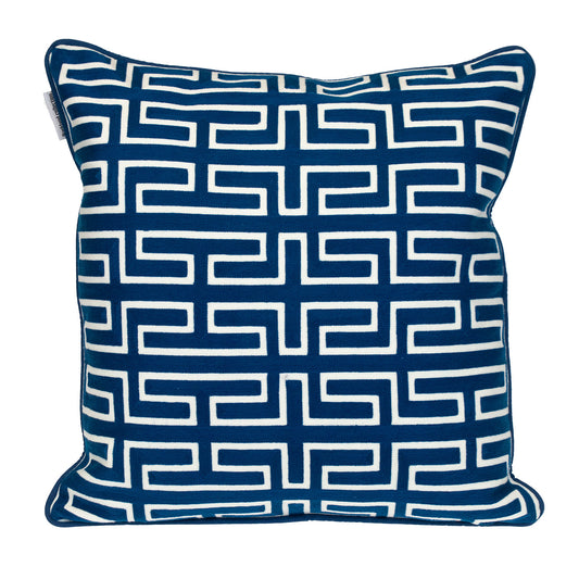 20" x 20" Blue 100% Cotton Geometric Zippered Pillow