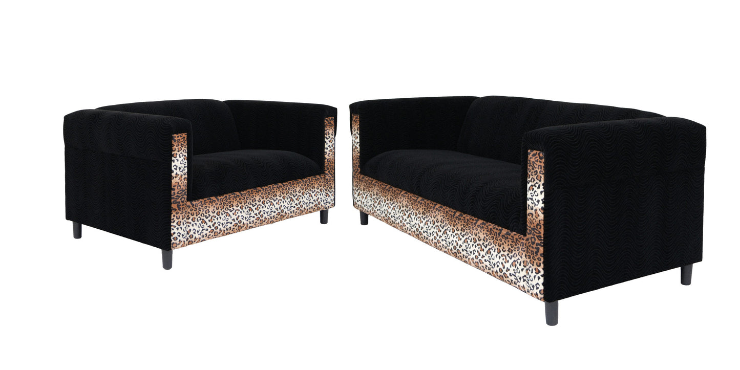 Two Piece Leopard and Black Five Person Seating Set