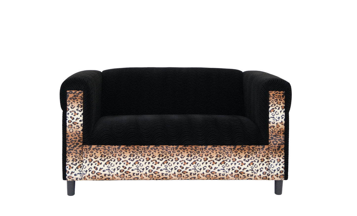 72" Black and Leopard Velvet Love Seat